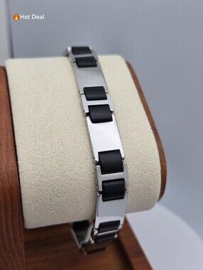 Fibo Steel Stainless Steel Black Two Tone Link Bracelet 8.75"